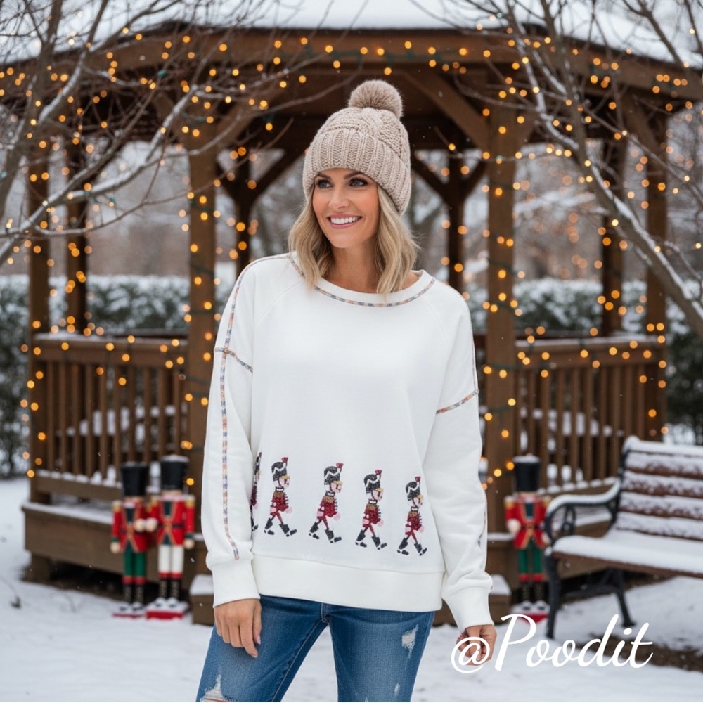 Christmas sequin toy soldier oversized pull over S M L XL 2XL